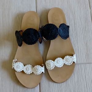 Jack Rogers Lauren Size 8 Sandals Black and White Leather Sandals